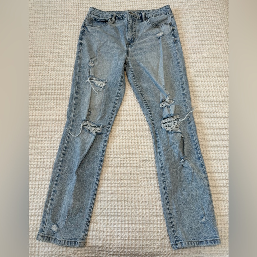 Eunina Light Blue Distressed Straight Leg Jeans